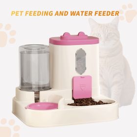 Fully Automatic 2in1 Cat Food Dispenser - Integrated Water And Food Feeding System - Cute Water Dispenser (Color: Pink)